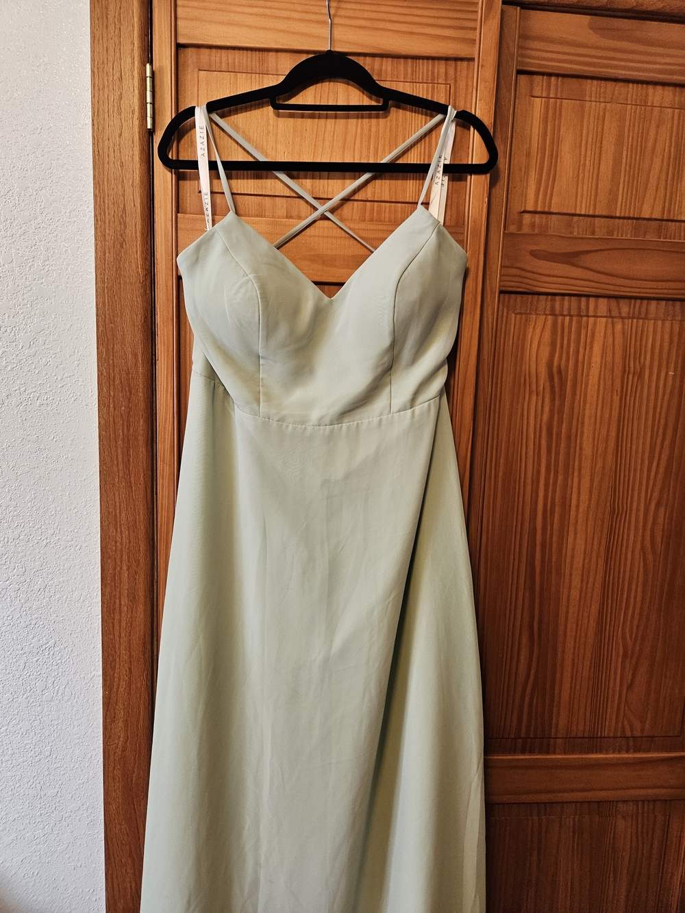Azazie Dusty Sage Green Maxi Dress with Crisscross Straps